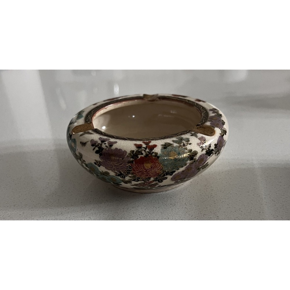 Vtg Satsuma Ceramic Ashtray Gold Floral Japan‎